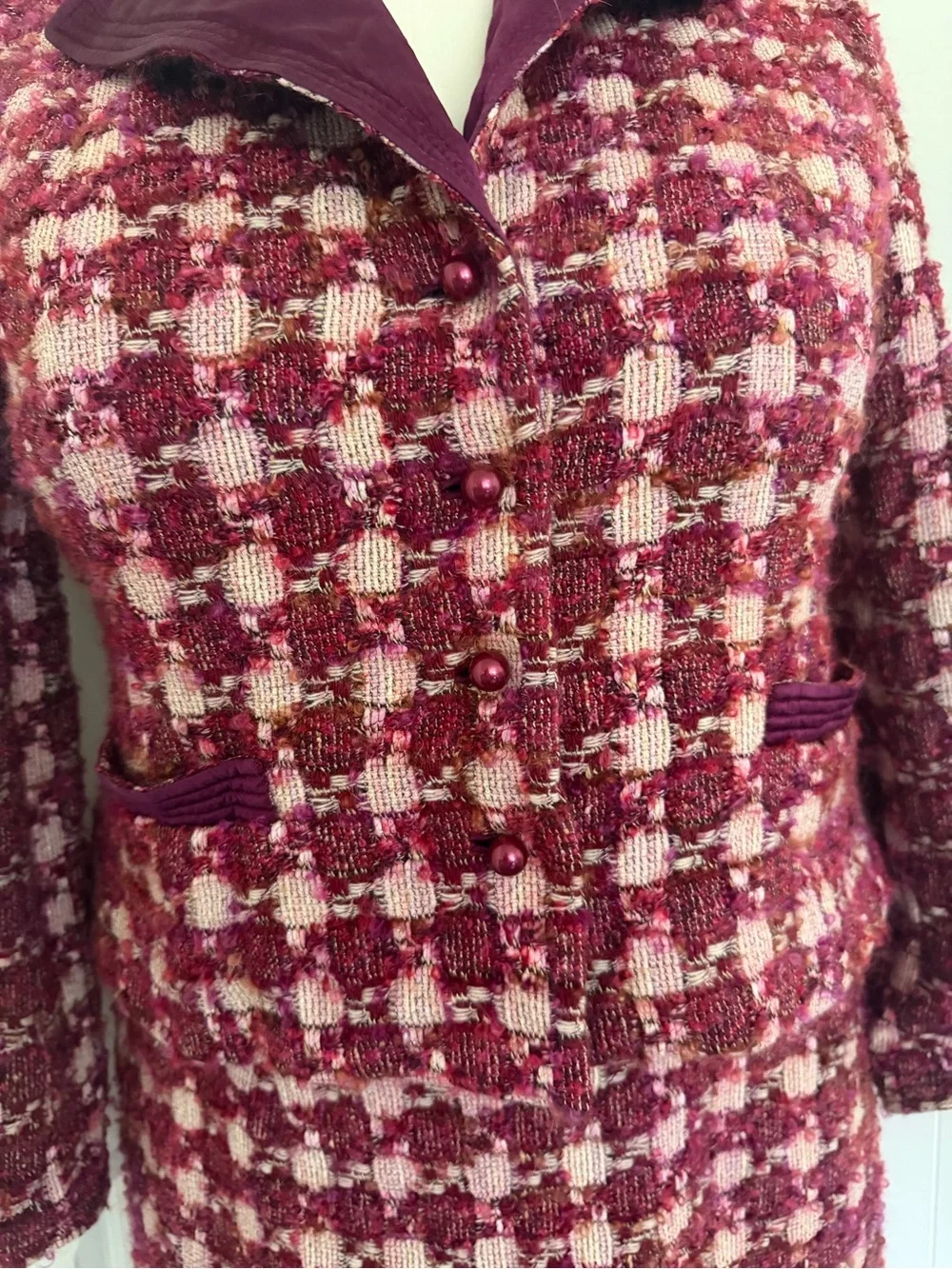 Doncaster Burgundy and Pink Tweed Skirt Suit